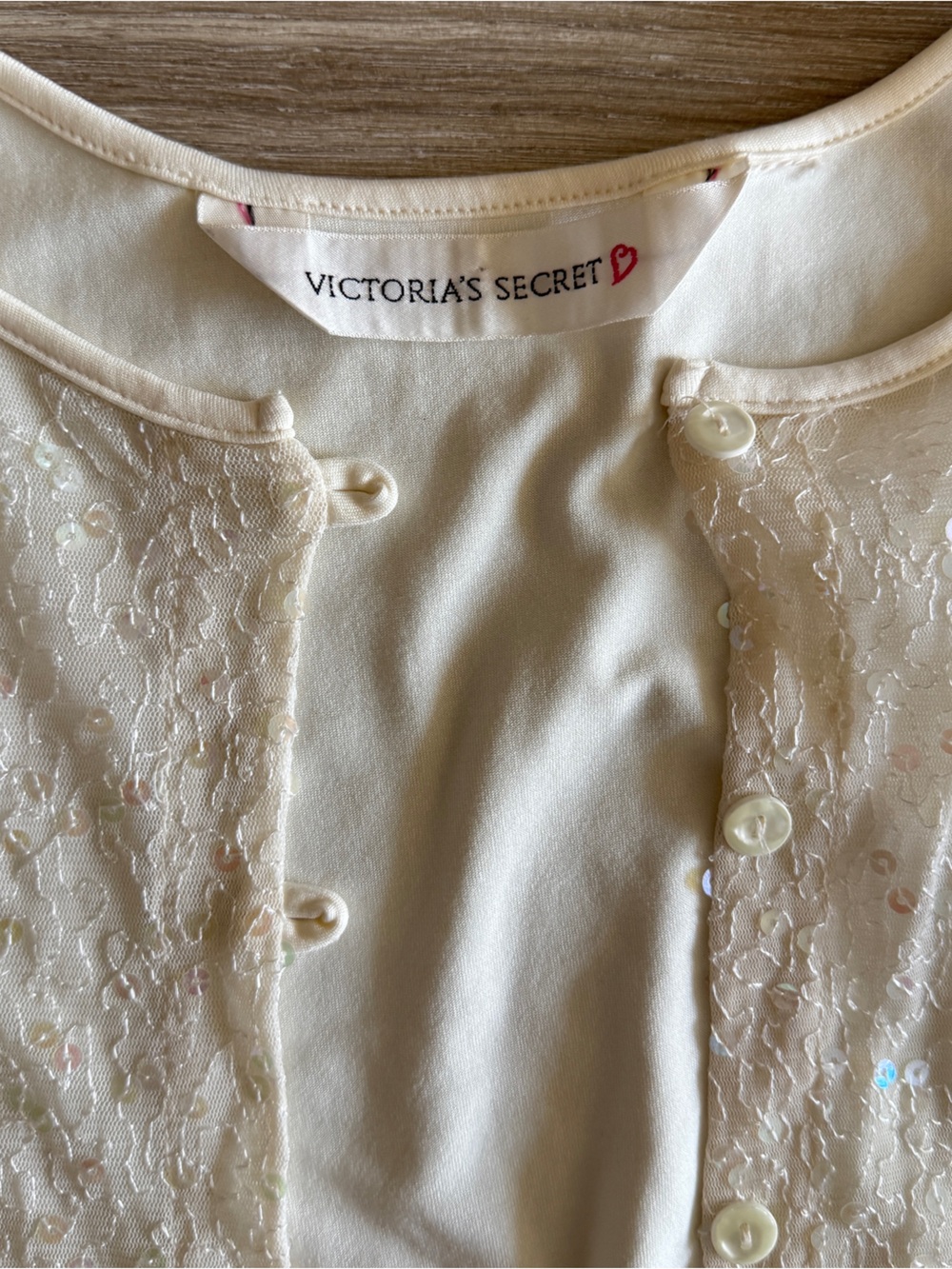 Victoria's Secret Vintage 90s Sequin Sheer Cardigan Ivory Small Y2K - Picture 2 of 6